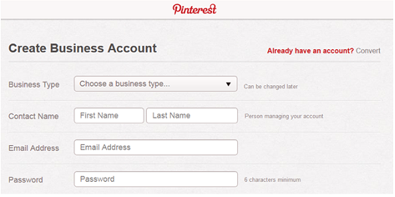 how to create a business account of pinterest