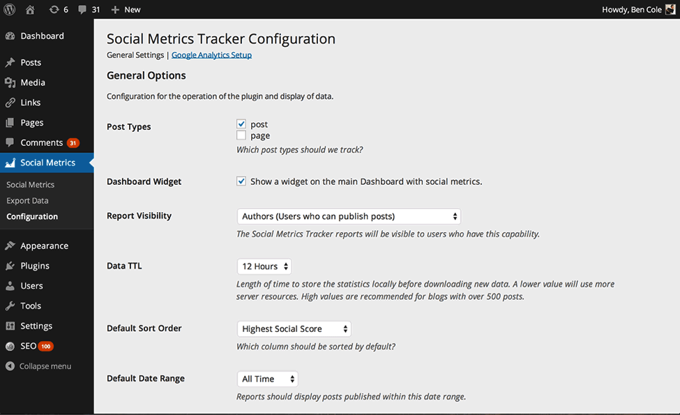  social metrics tracker WordPress configration