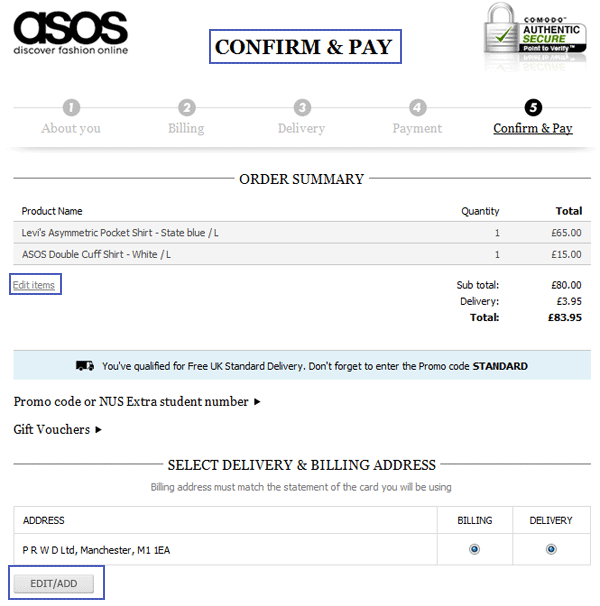 ecommerce checkout examples ASOS
