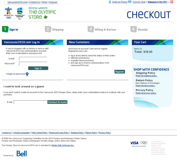 Ecommerce Checkout page Example - The Olympic Store