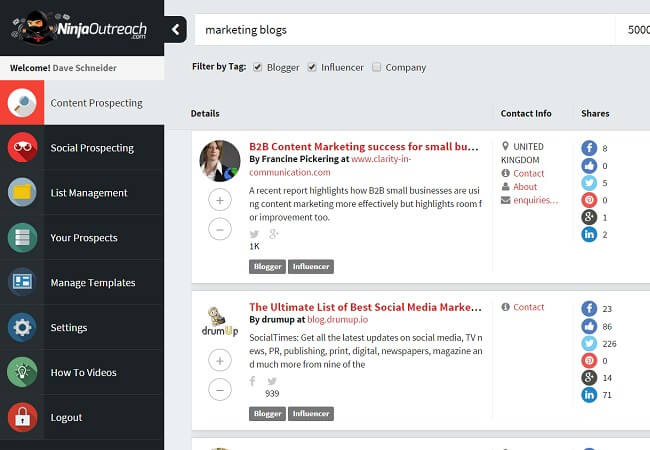 Find Guest Posting opportunities using Ninja Outreach