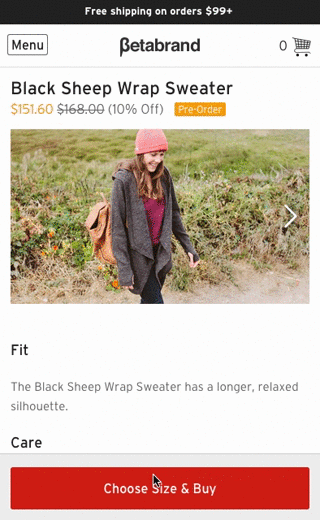 Mobile Checkout page Example BetaBrand 