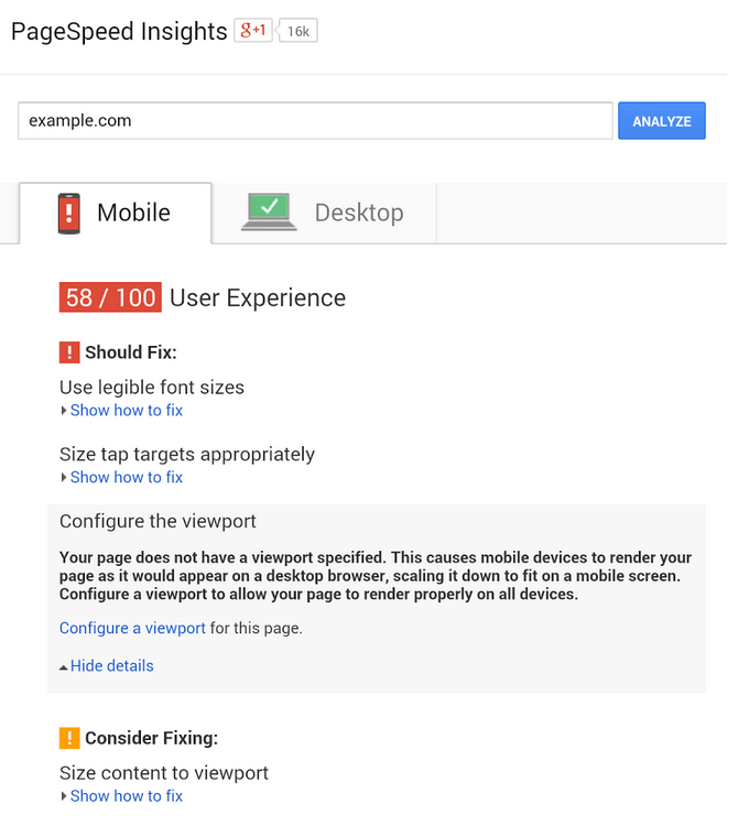 Speed test example of Google PageSpeed Insight